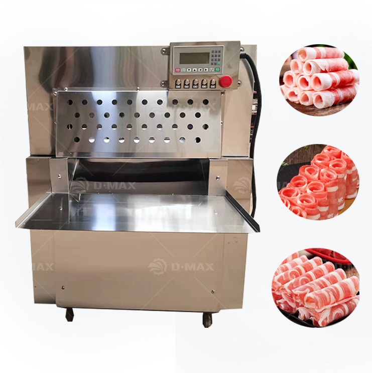 Machine de découpe de bacon à rouleaux d'agneau avec bande transporteuse pour viande congelée