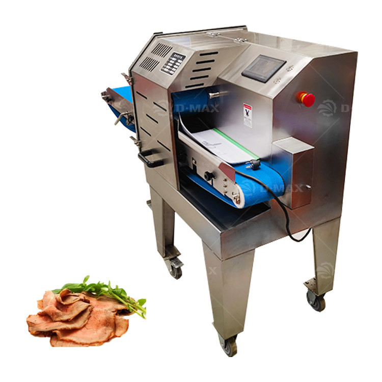 Machine à découper de viande à bande transporteuse adaptée au bœuf cuit, au porc, au poulet, au canard